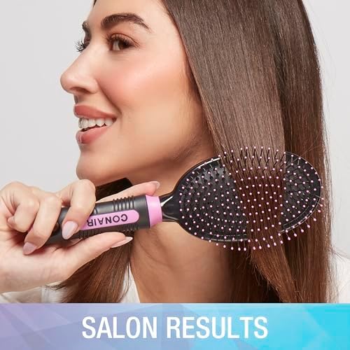 Conair Salon Results Hairbrush - Men and Women - Detangling Hair brush - ideal for curly or straight styles - features wire bristles and cushion Base - Pink/Black - Image 6