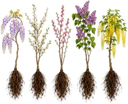 Live Flowering Bonsai Tree Seedlings | 5 Variety Pack with Wisteria, Sand Cherry, Apple, Lilac & Golden Chain | 1-Year-Old Bare Root Starter Trees Collection - Image 4