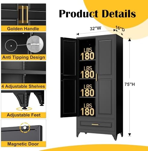 SteeLoong 75" Metal Storage Cabinet with Doors and 3 Adjustable Shelves - Image 3