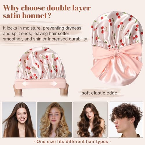 CHLINS Double Layer Satin Bonnet for Sleeping, Hair Bonnet for Curly Hair - Image 3
