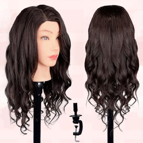 Mannequin Head Human Hair, 80% Real Hair Cosmetology Manikin Head for Practice Braiding Hairstyling Cutting with Free Clamp Holder and Tools (Dark Brown) - Image 4