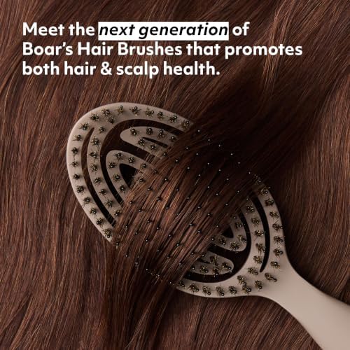 The Boar's Hair Bristle Wellness Brush | Conditions, Detangles, Boosts Scalp Circulation, Lightweight Flexible Design, Vented Cushion, Pain-Free, Helps Dry Damaged Hair (Soft Taupe) - Image 2