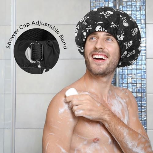 Shower Cap for Men Skulls Bath Cap, Reversible Large Waterproof Adjustable Shower Caps Terry Lining & Elastic Band Stretch Hem Hair Hat - Image 4
