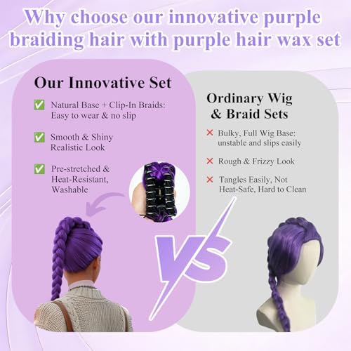 35" Purple Braiding Hair & Purple Hair Wax for Adult Halloween Costume - Image 2