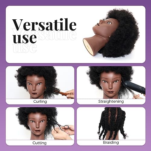 100% African Mannequin Head Human Hair,4C Afro Curly Cosmetology Manican Manikin Doll Head with 47“ Mannequin Head Stand,Table Calmp,Braiding Set for Display Practice Braiding Styling Training - Image 3