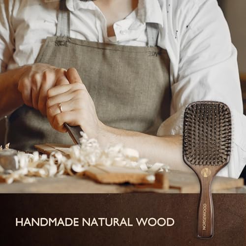 Norsewood Boar Bristle Hair Brush Set, Soft Bristle Detangler for Long, Short, Thin, Curly, Straight, or Wavy, Hairbrush for Enhancing Shine, Great for Men, Women, and Kids (Pack of 2) - Image 4