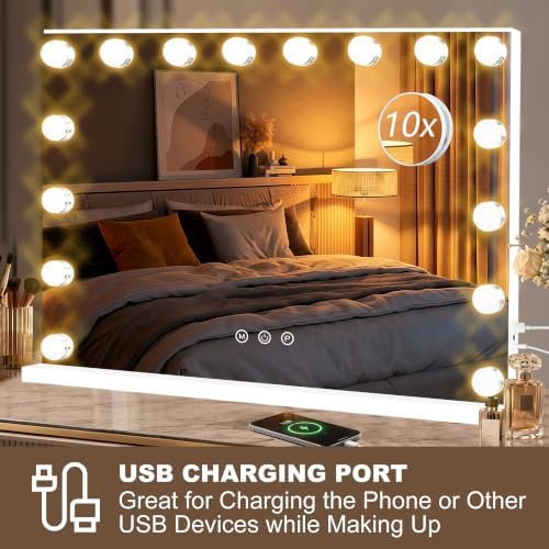 Moonee Vanity Mirror with Lights, 26"×20", with USB Charging Port, White - Image 4