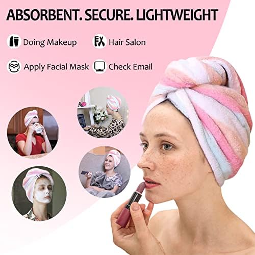 AuroTrends Microfiber Hair Towel 2-Pack, Rainbow Wrap for Women/Kids - Image 2