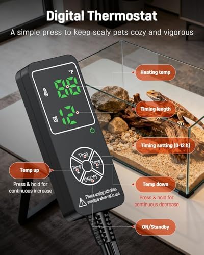 Pawfly Reptile Heat Pad with Thermostat & Timer - Reptile Heating Pad 8 x 5.9 Inch, 7 W Hermit Crabs Heating Pads, Heat Mat for Reptiles Turtles Frogs Snakes Lizards Geckos Plants Seedlings - Image 4