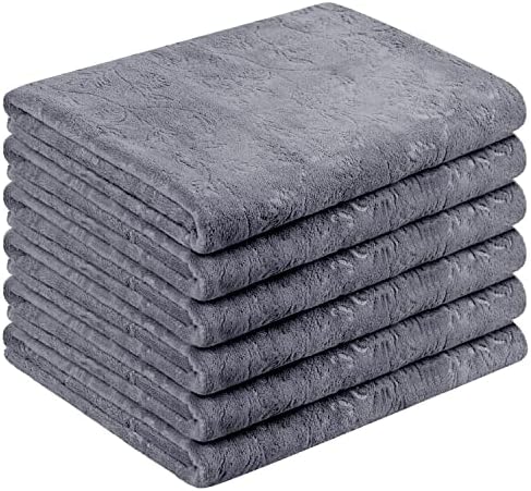 JML Large Microfiber Bath Towels Set of 6, 30" x 60", Grey Floral, by JML