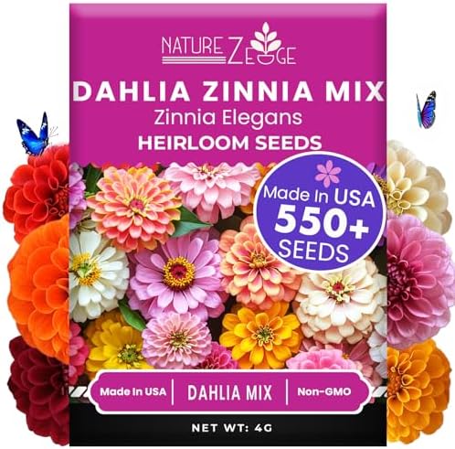 NatureZ Edge Zinnia Seeds for 2026 Planting Outdoors, Over 550 Flower Seeds, 4g, Non GMO Made in USA, Bulk Semillas De Flores para Sembrar, Dahlia Mix, Easy to Grow Zinnia Seed Mix by NatureZEdge