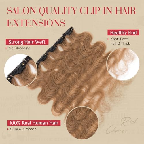 Rich Choices Clip In Hair Extension Real Human Hair-Wave/Curly 6 Pcs Single Clip Hairs Extension for Women-Invisible Mini Clips in Hairpieces for Thin Hairs-18 Inch #6 Light Brown - Image 3