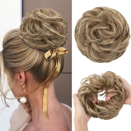 CJL HAIR Large Messy Bun Hair Piece Wavy Curly Scrunchies Synthetic Chignon Ponytail Hair Extensions Thick Updo Hairpieces for Women Bernstein by CJLHAIR