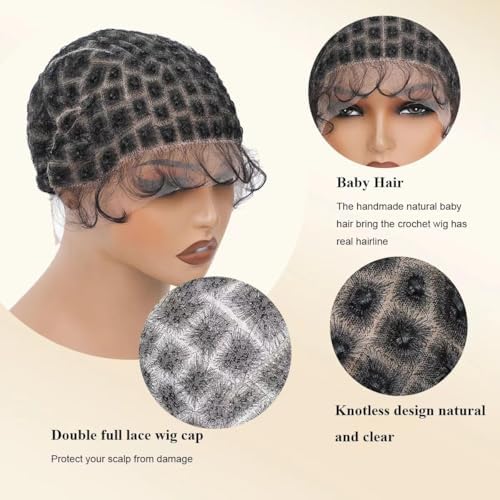 Double Full Lace Crochet Wig Caps With Natural Knots And Baby Hair Easy For Wig Making, Breathable Lace Braided Cap For Crochet Braids, Glueless Hair Net With Bang(125 Knots) - Image 5