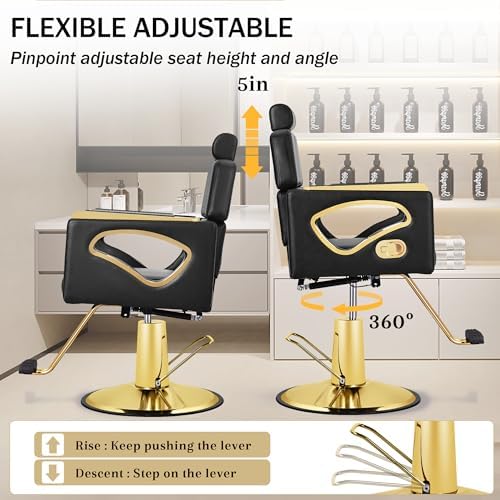Black Salon Chair for Hair Stylist, Reclining Barber Chair for Barbershop - Image 4