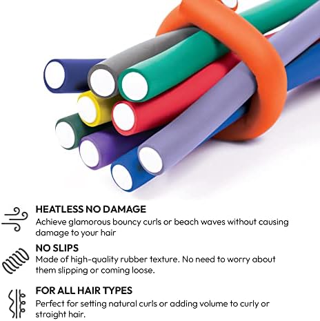 Red by Kiss Flexi Rods - Heatless Hair Curler for 90S Glamorous Bouncy Curls Beach Waves, No Slips, Sleep Styler (10" Length, 1 1/4" Diameter) - Image 4