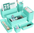 BiuLeon 25 PCS Plastic Drawer Organizers Set, 4-Sizes Vanity and Makeup Organizer, Desk and bathroom Drawer Organizer Trays, Organizers and Storage for Makeup, Jewelry, Gadgets, Utensils (Blue) by Unknown
