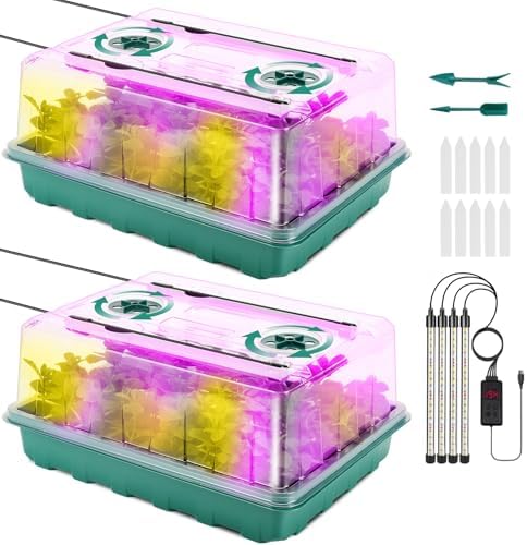 96 Cell Seed Starter Tray with Grow Light, Seed Starting Trays with Adjustable Humidity Dome, Seed Starter Kit Plant Starter Kit for Seeds Growing Starting, Indoor Gardening (No Self-watering) by Unknown