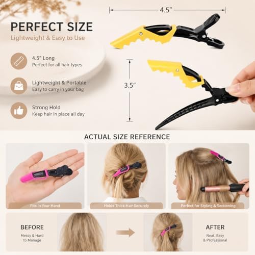 HH&LL Hair Clips for Women Wide Teeth & Double-Hinged Design Alligator Styling Sectioning Clips of Professional Hair Salon Quality - 10 Pack - Image 3
