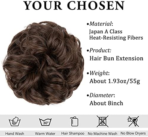 CJL HAIR Large Messy Bun Hair Piece Wavy Curly Scrunchies Synthetic Chignon Ponytail Hair Extensions Thick Updo Hairpieces for Women Ginger Brown - Image 2