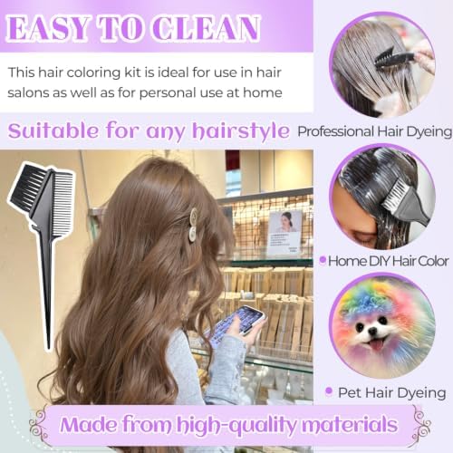 19PCS Hair Dye Kit, Hair Coloring Supplies Set with 3 Brushes, Collapsible Bowl, 4 Clips, 4 Ear Muffs, 2 Gloves, 2 Shawls, 2 Shower Caps – Reusable Home & Salon Hair Color Tools - Image 5