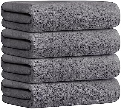 JML Microfiber Bath Towel Set, 27" x 55", 4 Pack, Grey by JML