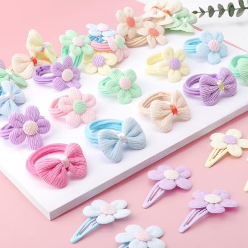 DRESHOW BQUBO 36 Pcs Toddler Hair Ties Hair Clips for Girls Cute Hair Accessories Baby Hair Bows Flower Hair Ties Colorful Bow Hair Clip Snap Hairpins Flower Clips for Baby Toddler Girls Kids - Image 3
