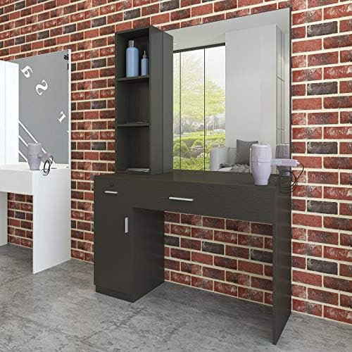 Wall Mounted Salon Station With Mirror & Left Shelf For Barber & Beauty - Image 3