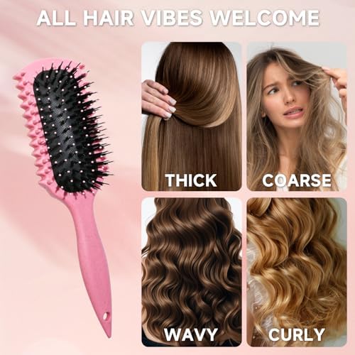 Curl Defining Brush, Curly Hair Brush Products With 3 Pcs Slick Back Hair Brush Set Bristle Brush Edge Control Teasing Comb for women (Pink) - Image 5
