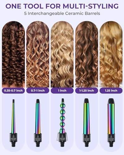 Ohuhu 5 in 1 Curling Wand Set, 0.35"-1.25" Interchangeable Ceramic Barrels - Image 2