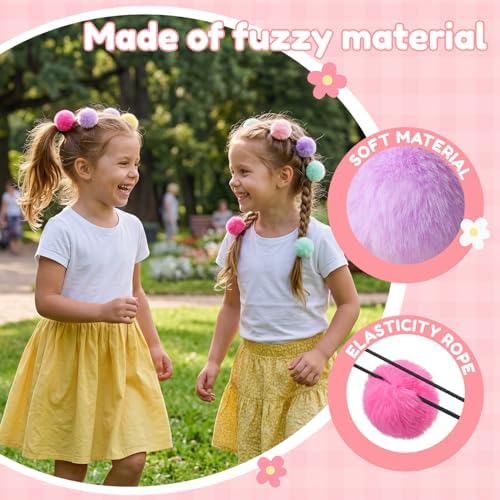 MORGLES 16pcs Pom Pom Hair Ties, Fluffy Ponytail Holders for Girls Toddlers, 2 inch, Multi-colour - Image 4
