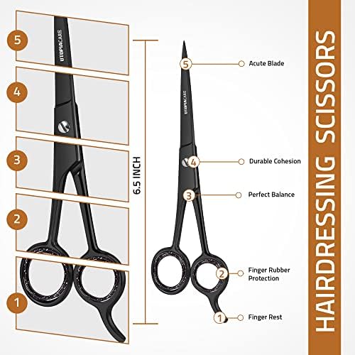 Utopia Care Hair Cutting and Hairdressing Scissors 6.5 Inch, Premium Stainless Steel shears with smooth Razor & Sharp Edge Blades, for Salons, Professional Barbers, Black - Image 2