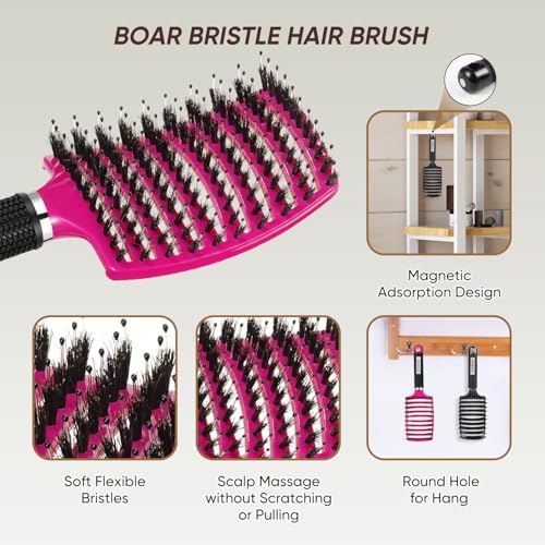 Boar Bristle Detangling Hair Brush for Wet & Dry Hair, Women Men - Image 2
