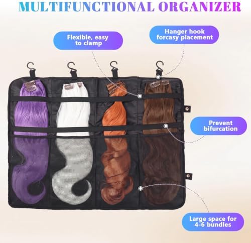 Eccliy Foldable Hair Extension Storage Bag Black Wig Travel Case - Image 5