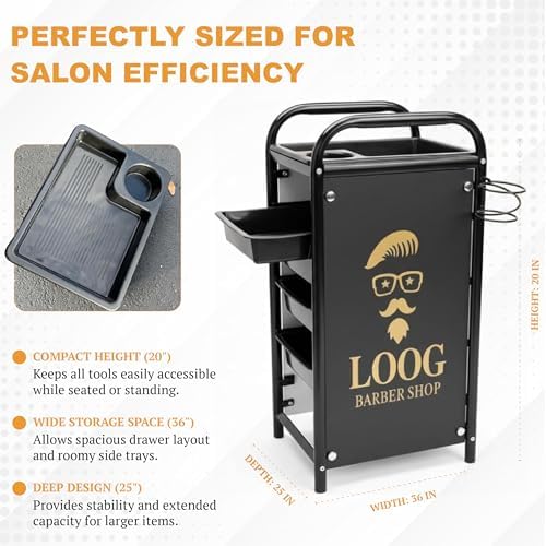 Salon Hairdressing Trolley with 5 Slide-Out Drawers | Professional Rolling Beauty Cart with Lockable Wheels, Durable Plastic Build, Heat-Resistant Top, Tool Holders | Black Salon Organizer - Image 4
