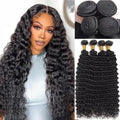 Deep Wave Human Hair Bundles 20 22 24 26 Inch Deep Wave Bundles 100% Unprocessed Brazilian Virgin Hair Curly Hair Extensions Real Human Hair Wavy Quick Weave Natural Black by Cenglou