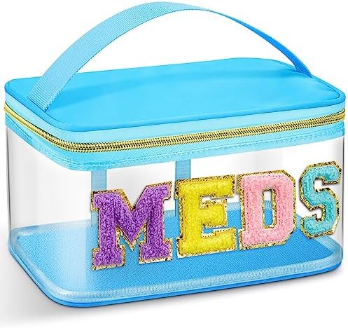 Geetery Meds Travel Bag Blue, Meds Chenille Letter Clear by Geetery