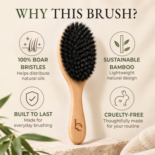 Boar Bristle Hair Brush for Fine & Thin Hair – 100% Soft Natural Bristles - Image 3