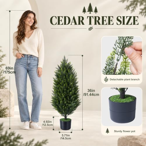 HyeFlora Artificial Cedar Tree 3 ft, Faux Topiary Shrubs Plant for Outdoor - Image 5