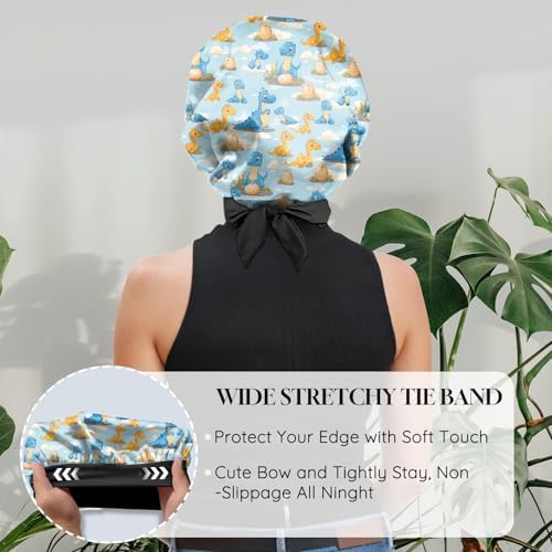 Satin Hair Braid Bonnet for Sleeping Double Layer Elastic Wide Soft Tie Band Hair Silk Lined Sleep Cap Women Girls - Image 5