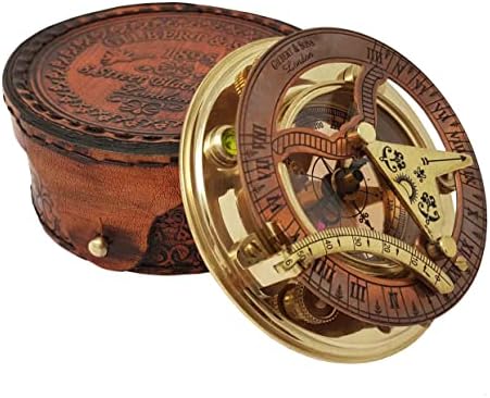 Brass Nautical - Antique Brass & Copper Sundial Compass, Sundial Clock in Box Gift Sun Clock Ship Replica Watch - Image 4