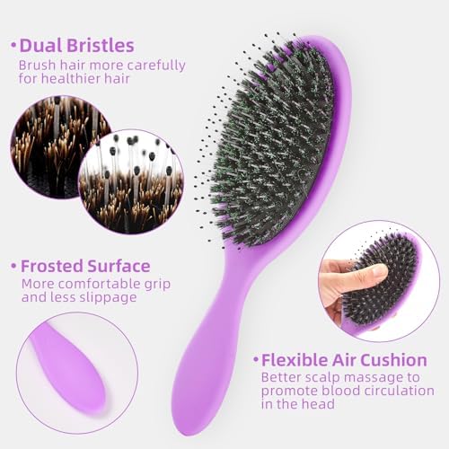 Boar Bristles Hair Brush for Women and Men, Detangling Hair Brush for Smoothing Massage Add Shine, Nylon&Boar Bristles Detangler brush for Hair Healthy (1 Pack-Purple) - Image 5