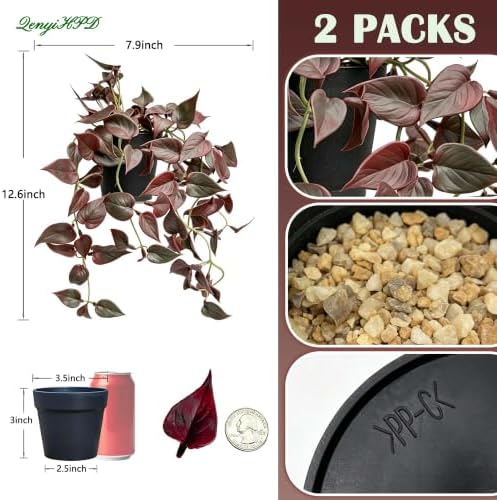 2 Pack Artificial Red Satin Pothos, Faux Trailing Vine Potted Plans - Image 2