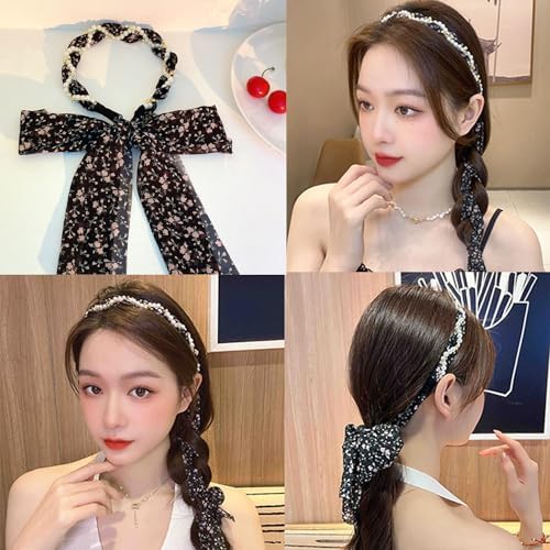 2Pcs+1 Retractable Pocket Headband, Vintage floral Hairband for a variety of hair accessories + Portable Adjustable Hair Hoop with Plastic Storage Bag for Washing Makeup Travel Outdoor-Black - Image 4
