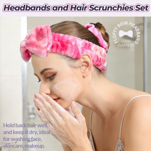 LEOBRO 3pcs Spa Headbands, and 3pcs Hair Srunchies, Hot Pink/Rainbow/Violet - Image 4