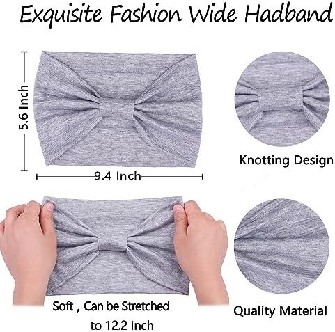 XTREND 4 Pcs Wide Headband Boho Fashion Knotted Bandanas Stretch Non-slip Knotted Solid Color Bandanas for Women's Outdoor Yoga Exercise Hair Accessories (Sky Blue, Pink, White, Light Gray) - Image 2