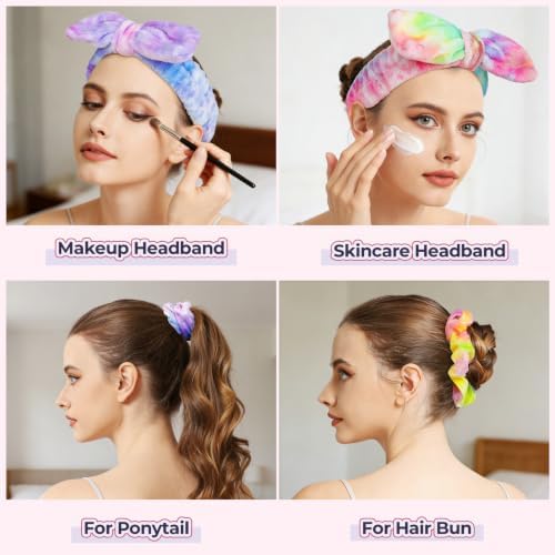 LEOBRO 3pcs Spa Headbands, and 3pcs Hair Srunchies, Hot Pink/Rainbow/Violet - Image 5