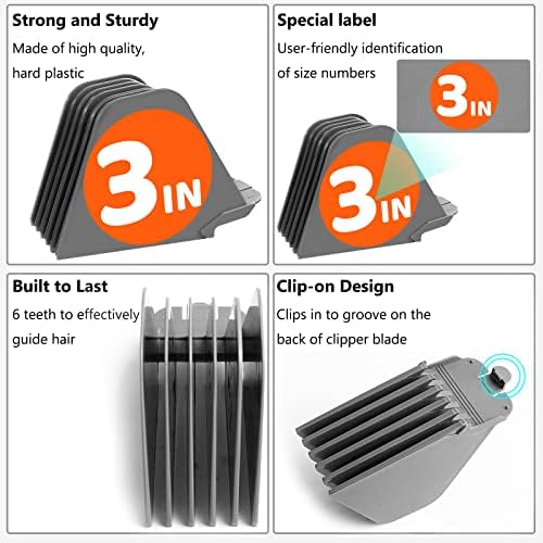 Mega Hair Clipper Guards, 8pcs Gray, Fits Most Wahl Full Size Hair Clippers (3 Inch 8pcs) - Image 2
