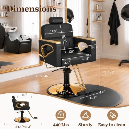 Hydraulic Barber Chair, Reclining Salon Chair, 360° Swivel Styling Chair - Image 3