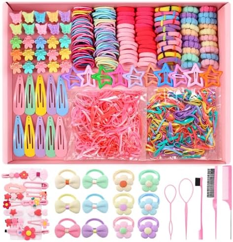 946 Pcs Hair Accessories for Girls, Colorful Hair Rubber Bands Elastic Hair Ties with Cute Hair Clips Hair Styling Tools by auroray